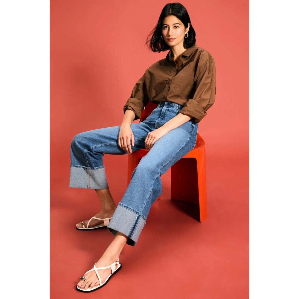 Paige Sasha Ankle Jeans Cuffed Wide Leg Blue High Rise Cropped Denim Womens 27 - Picture 2 of 14